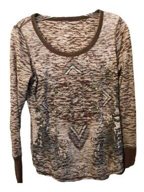 rock 47 wrangler small long sleeve shirt sheer south western brown READ